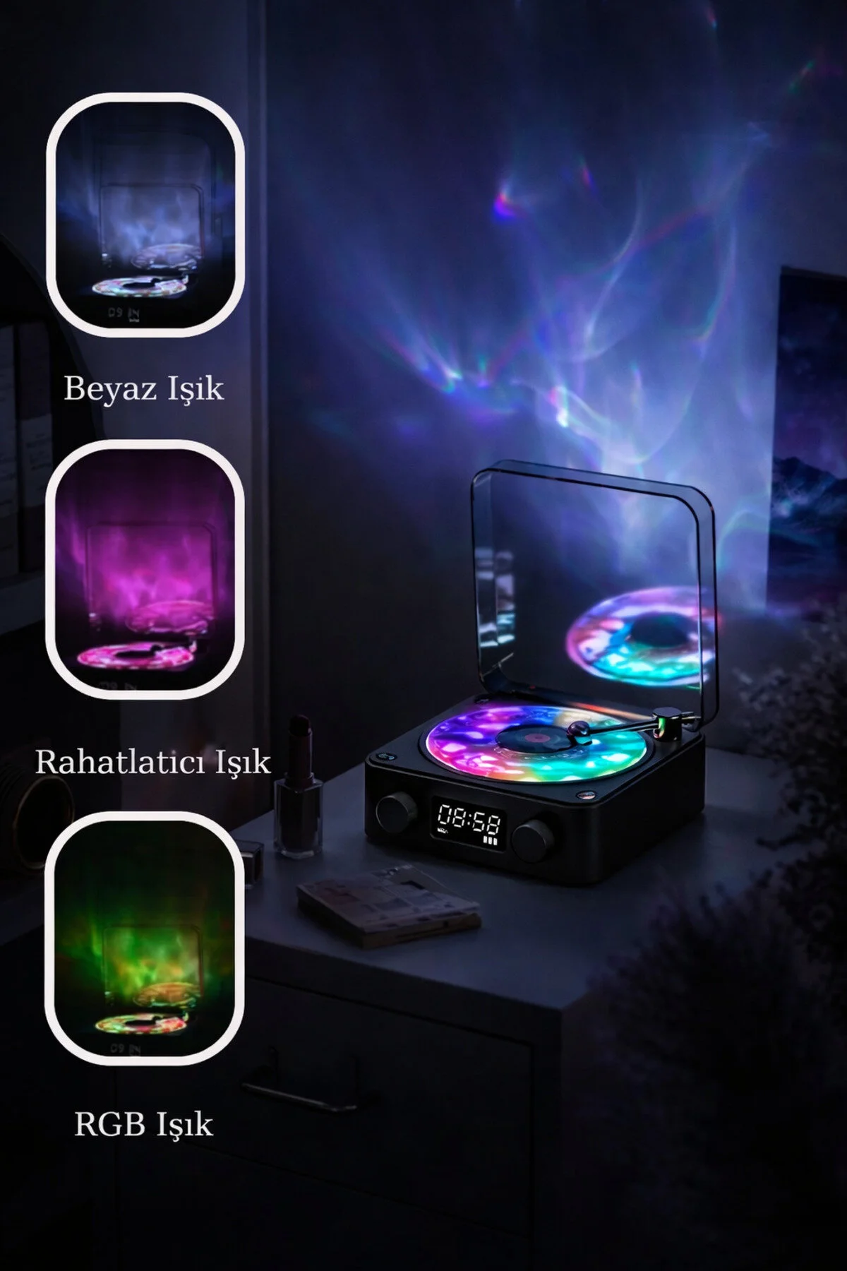 Nostalji Plak Çalar Bluetooth Subwoofer 3d Ses Dalgası Retro Müzik Plak Çalar